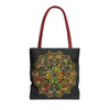 Colorful hand-drawn mandala art tote bag, perfect for carrying essentials