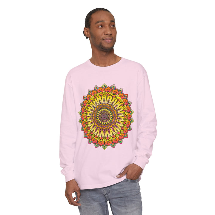 Intricate Mandala Unisex Long Sleeve T-Shirt featuring detailed mandala design in vibrant colors