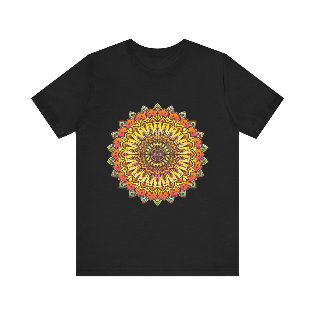 Intricate Mandala T-Shirt with Colorful Geometric Design and Floral Patterns