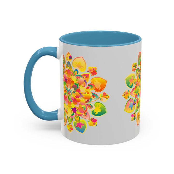 Colorful floral mandala art mug with intricate design and vibrant colors