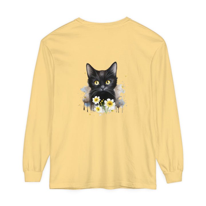 Black Cat Watercolor Floral Unisex T-Shirt featuring a beautiful and intricate watercolor floral design with a black cat motif, perfect for both men and women