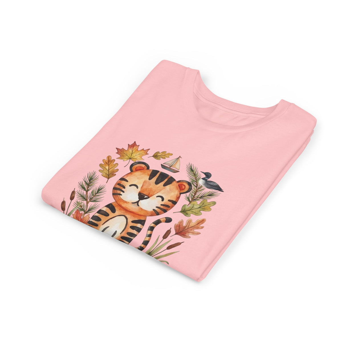 Kids Tiger Lake Ontario Tee — Watercolor Autumn Sailboat & Leaves Youth Short Sleeve Tee