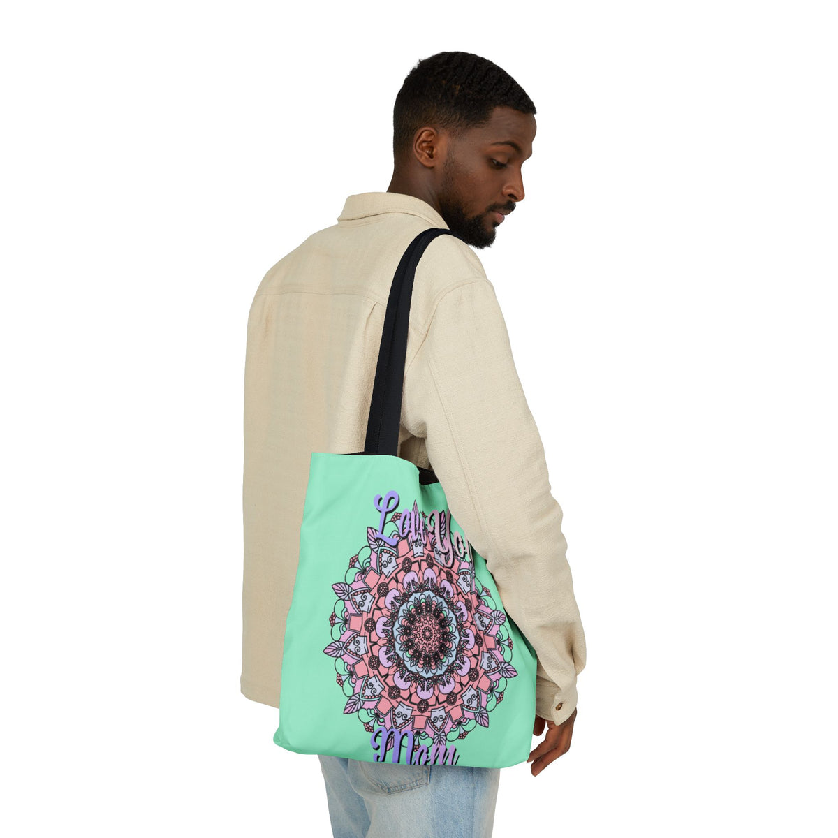 Mandala 'Love You Mom' Canvas Tote — Floral Mother's Day Gift Bag