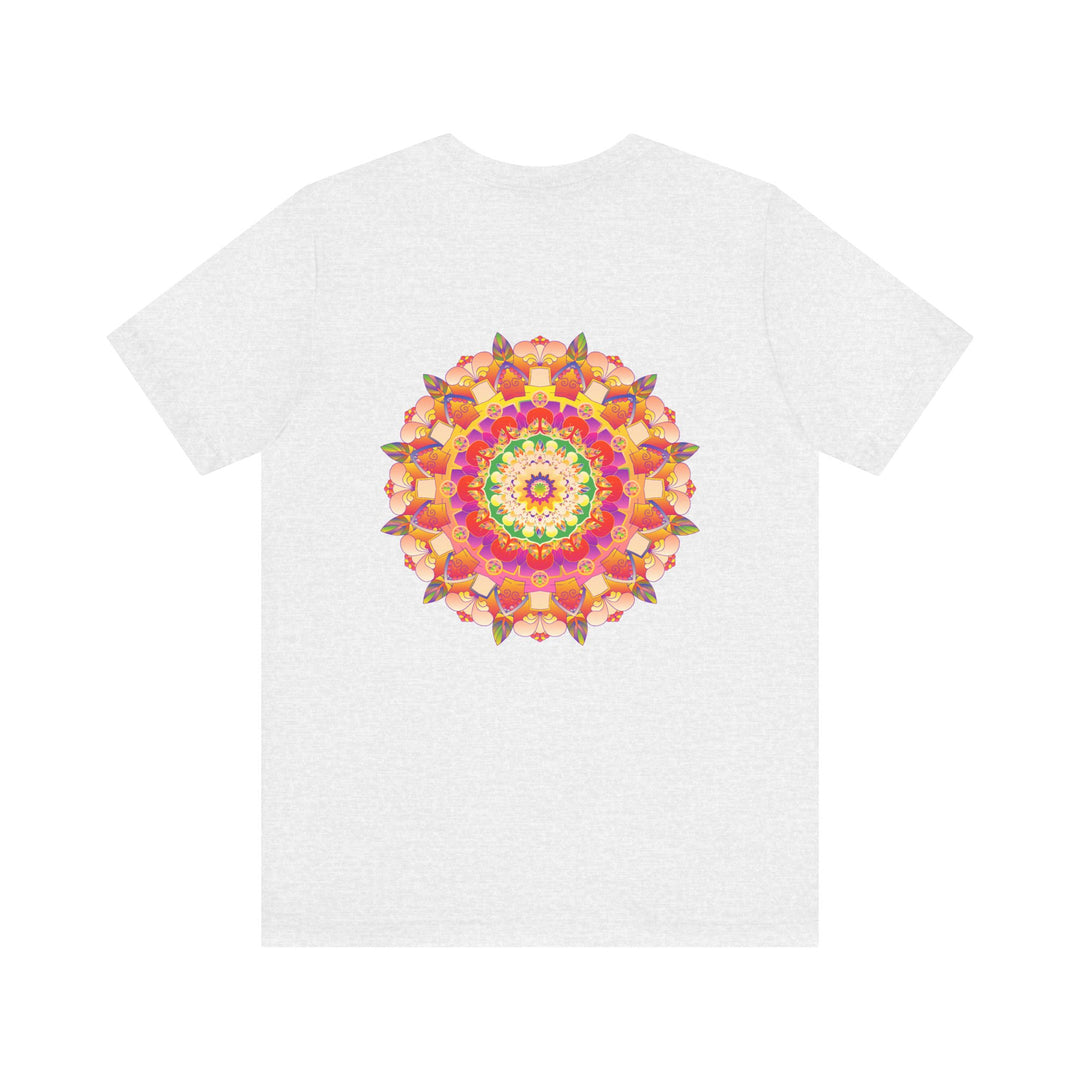 A beautiful and colorful mandala tee with spiritual symbols for peace and harmony