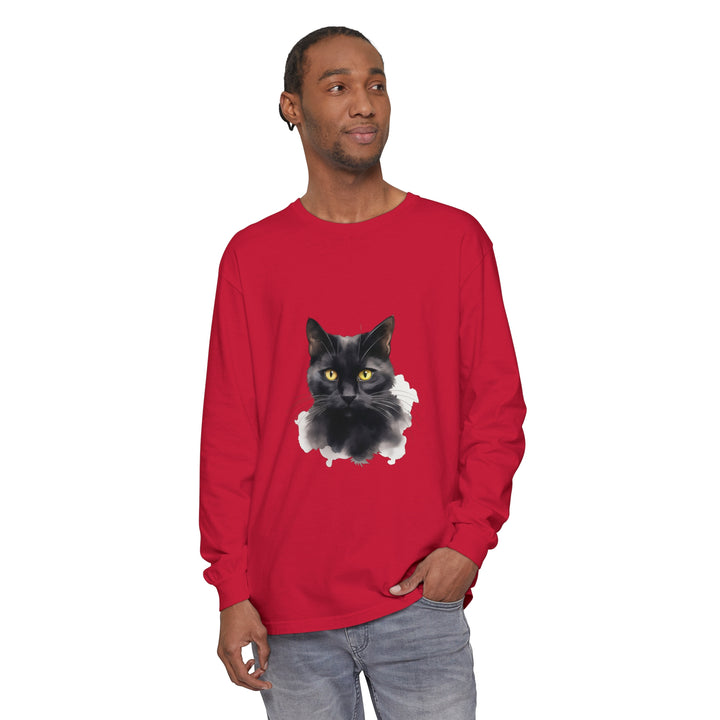  Unisex Long Sleeve T-Shirt featuring Black Cat Portrait 