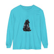 Black Cat Mystique Long Sleeve T-Shirt in black, featuring a sleek design with a mysterious black cat graphic on the front