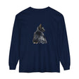 Black Cat Watercolor Long Sleeve T-Shirt featuring a realistic watercolor design of a black cat on a comfortable long sleeve shirt