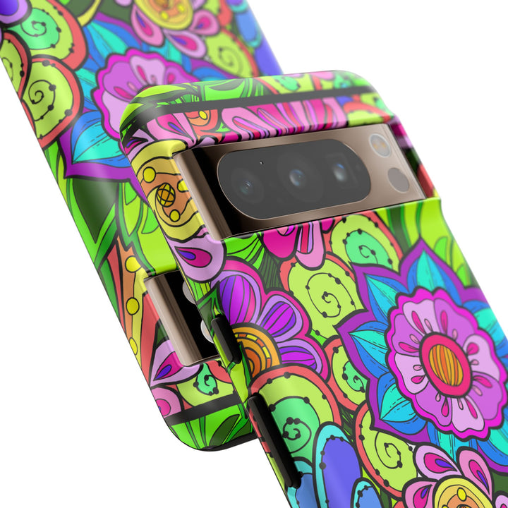 Floral Fantasy iPhone and Google Pixel Case in Bright Green Palette