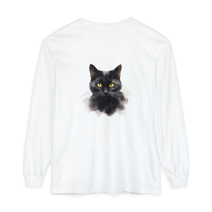  Long Sleeve T-Shirt with Realistic Black Cat Portrait 