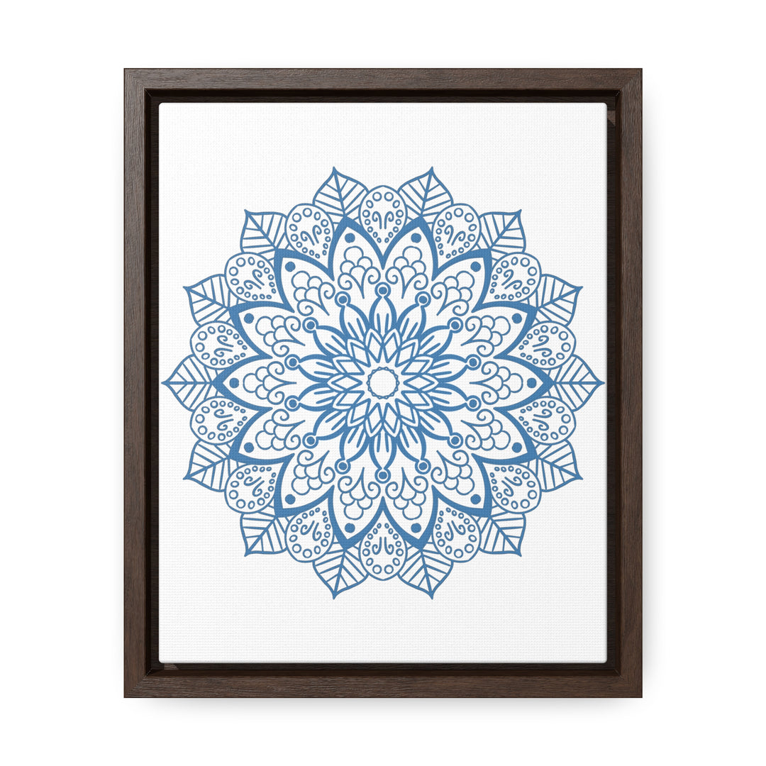 Handmade steel blue Mandala Design Wall Art displayed on gallery canvas wraps