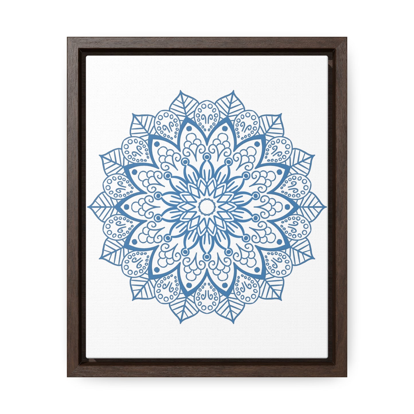 Handmade steel blue Mandala Design Wall Art displayed on gallery canvas wraps