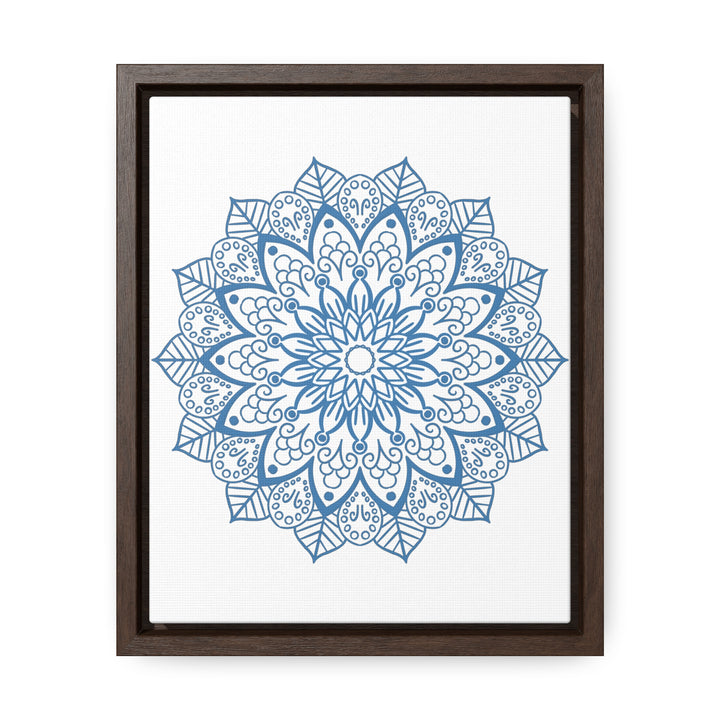 Handmade steel blue Mandala Design Wall Art displayed on gallery canvas wraps