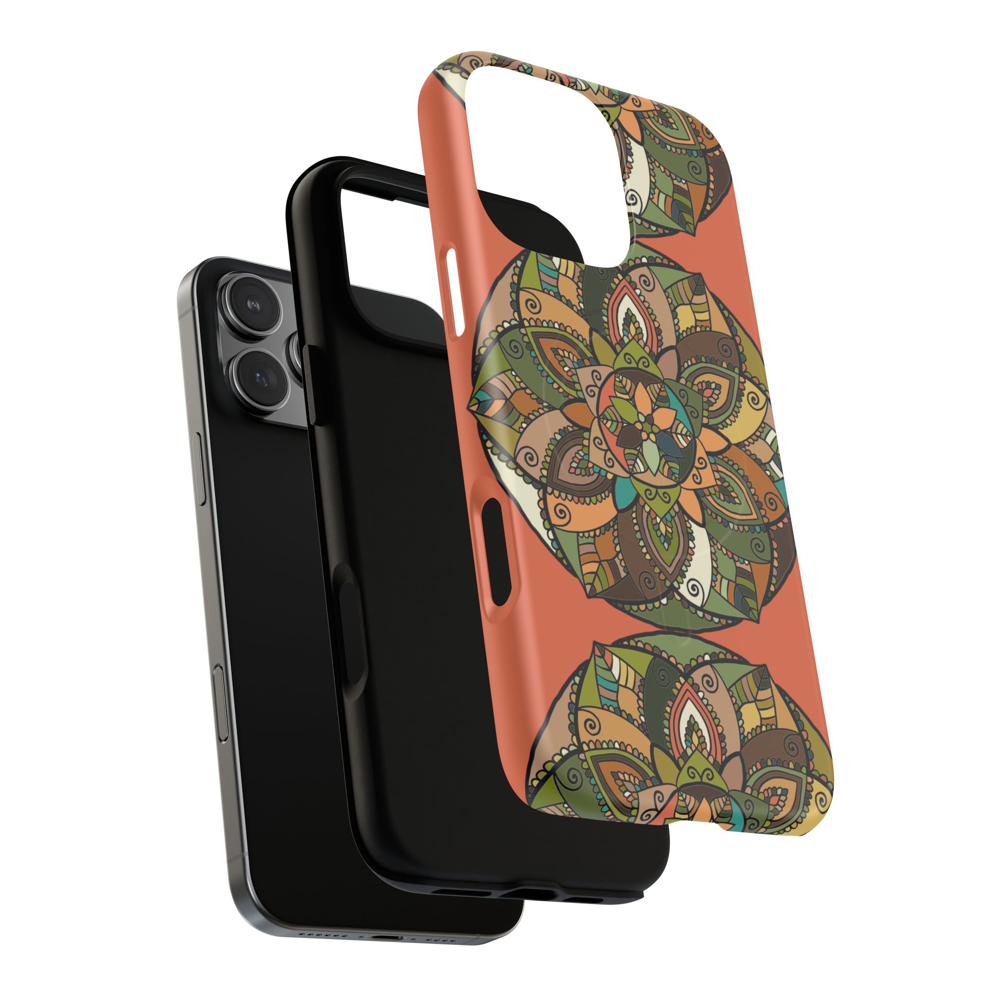 Mandala Floral Tough Magnetic Phone Case — Boho Earth-Tone Protective Cover