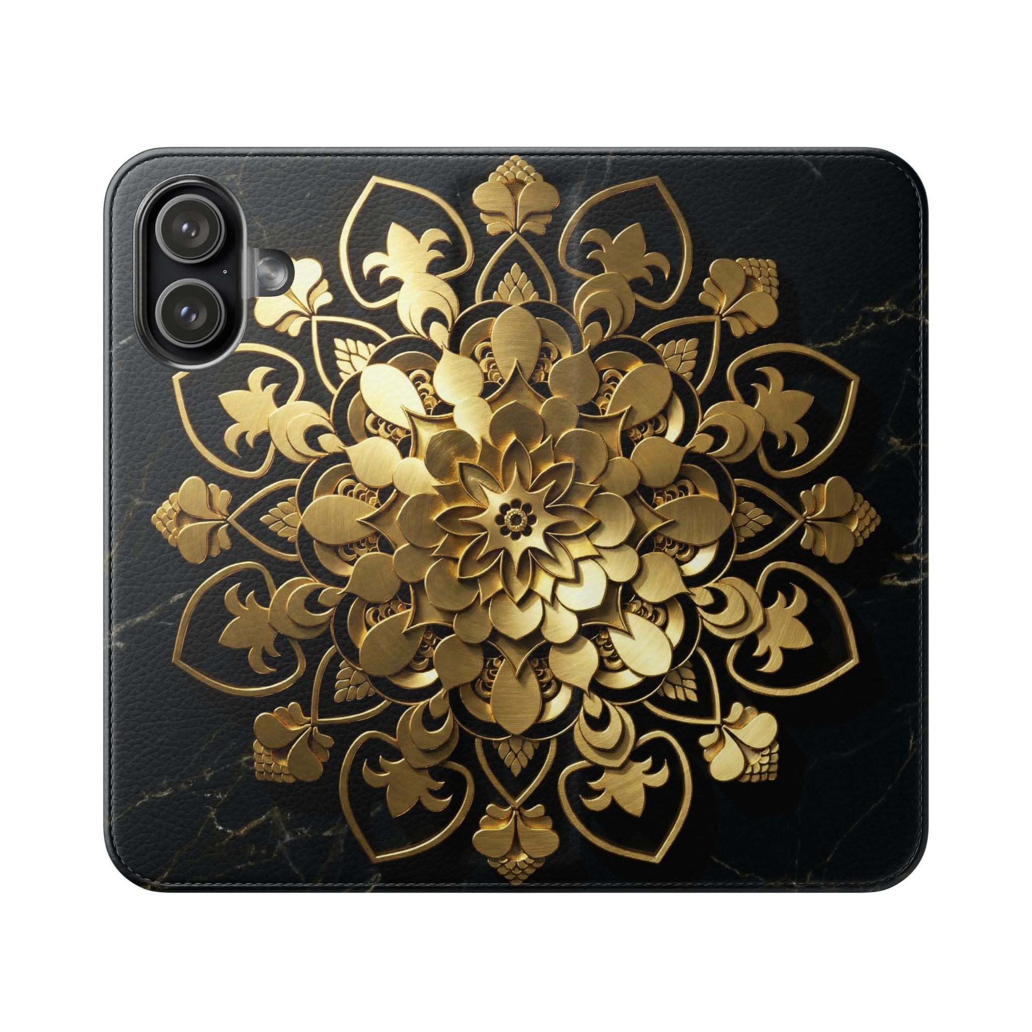 Gold Mandala Flip Phone Case – Luxury Floral Wallet Cover