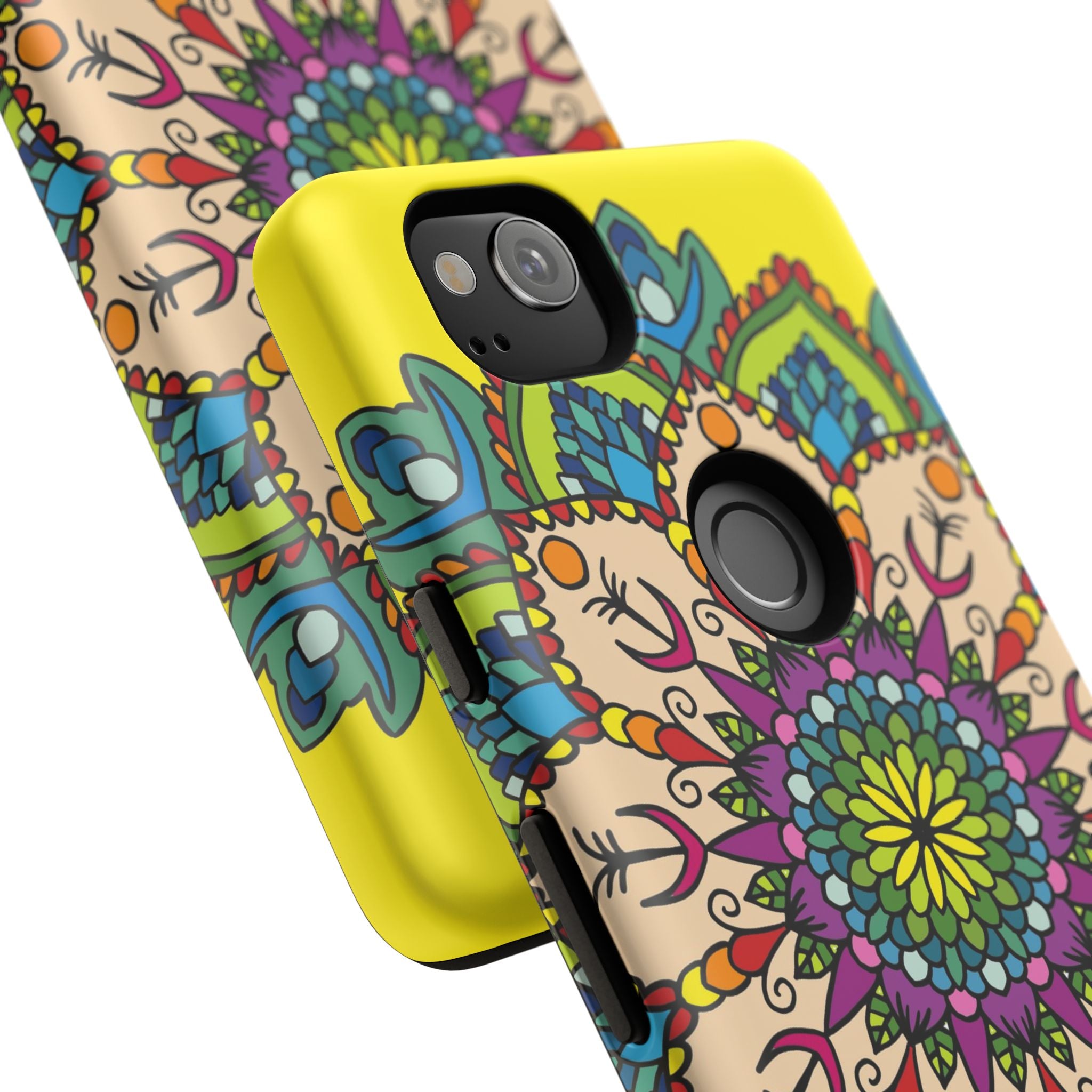 Gelbe Handyhülle mit aufwendigem Blumenmuster für starken Schutz und Stil