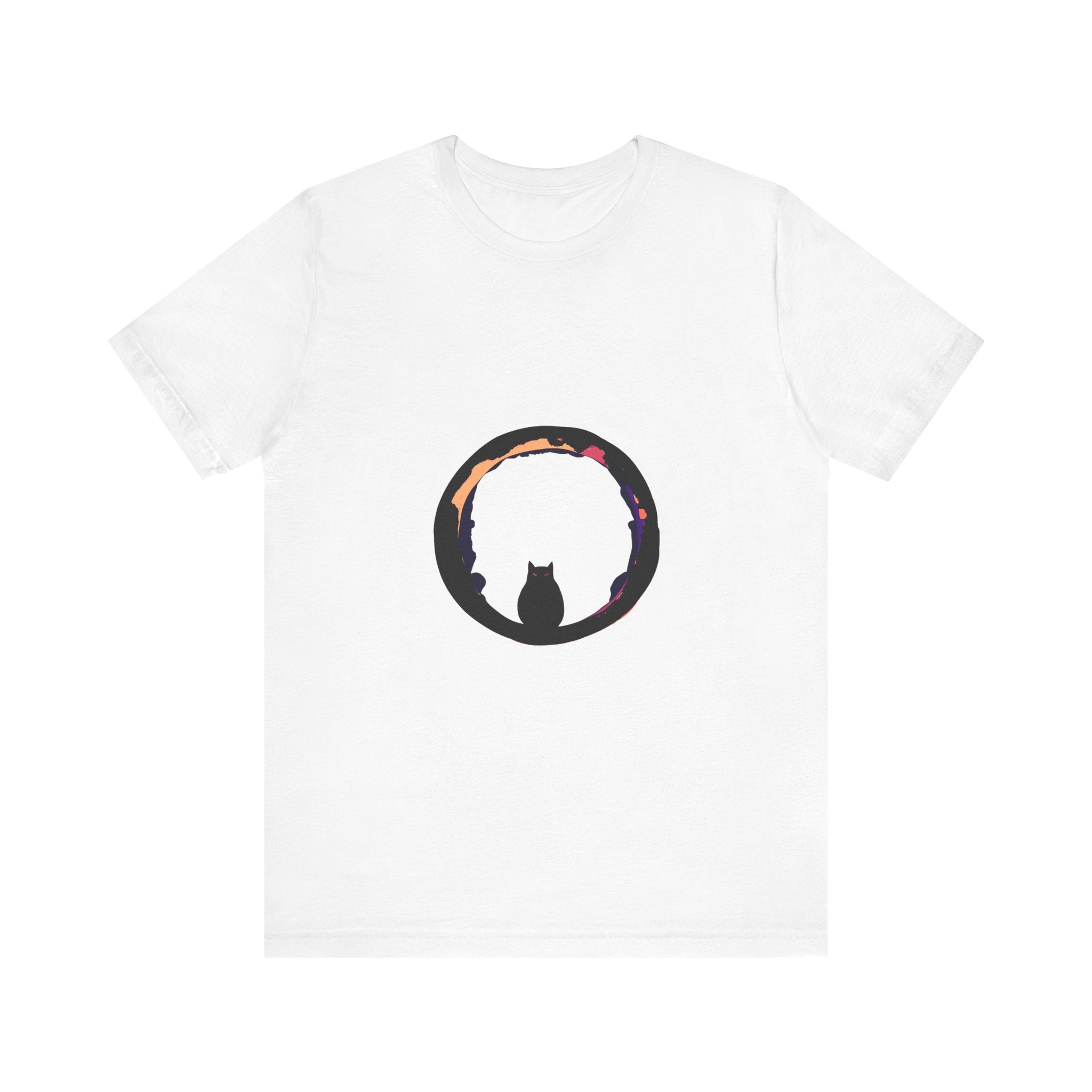 A spooky and stylish black cat mystery moon t-shirt, perfect for Halloween