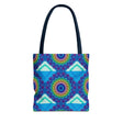 Vibrant and intricate mandala design tote bag in multiple colors