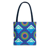 Vibrant and intricate mandala design tote bag in multiple colors