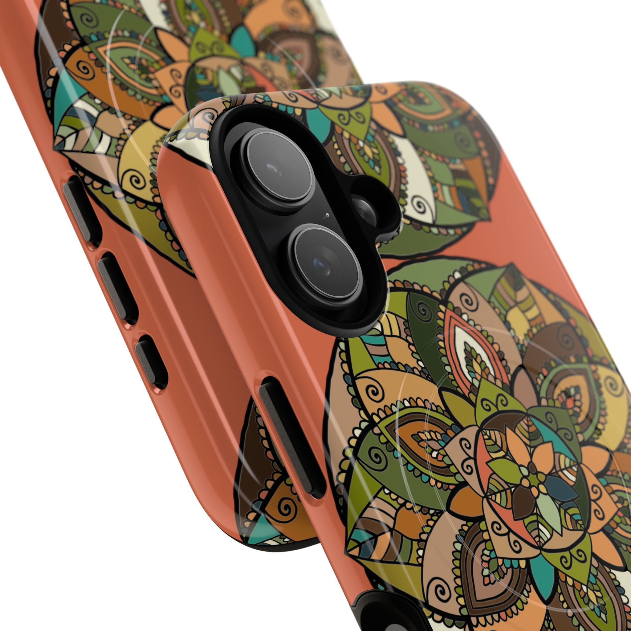 Mandala Floral Tough Magnetic Phone Case — Boho Earth-Tone Protective Cover