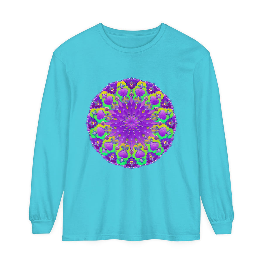 Beautiful purple and green mandala design long sleeve t-shirt for women