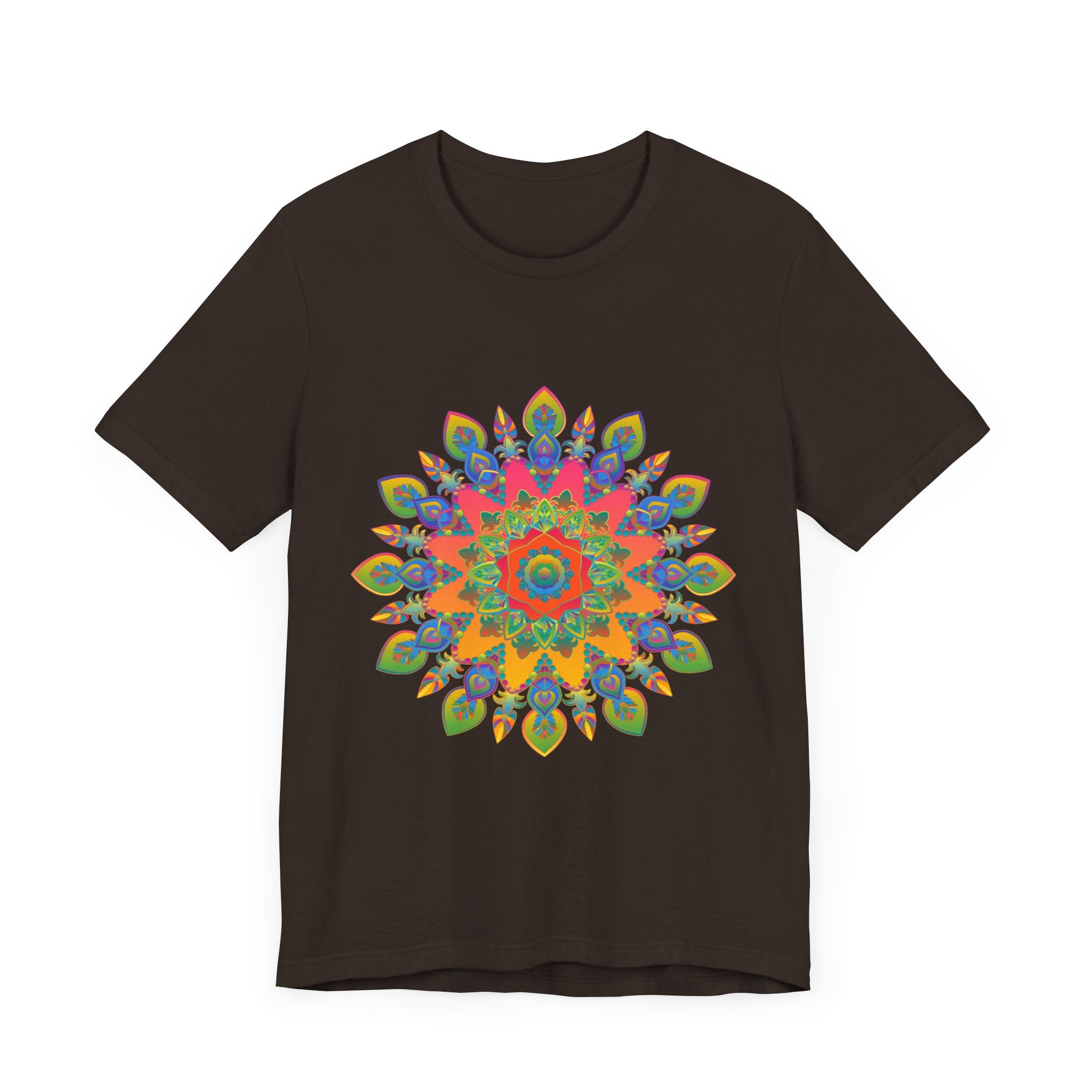 A close-up image of the Vibrant Mandala Tee, showcasing its intricate and colorful design with detailed patterns and vibrant colors