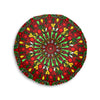 Original fine art floor cushion featuring vibrant holiday mandala