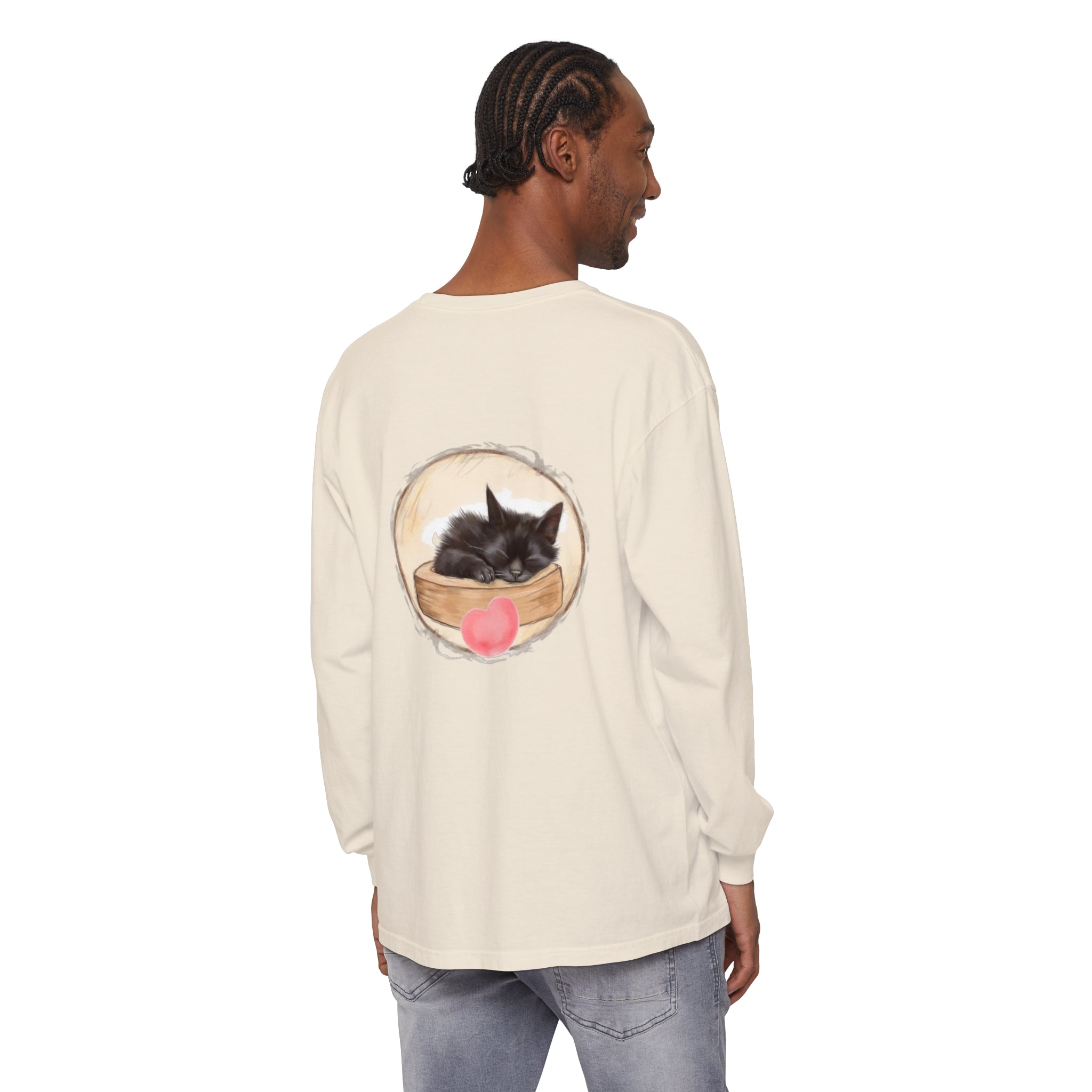 Adorable unisex t-shirt featuring a sleeping kitten design, perfect for bedtime