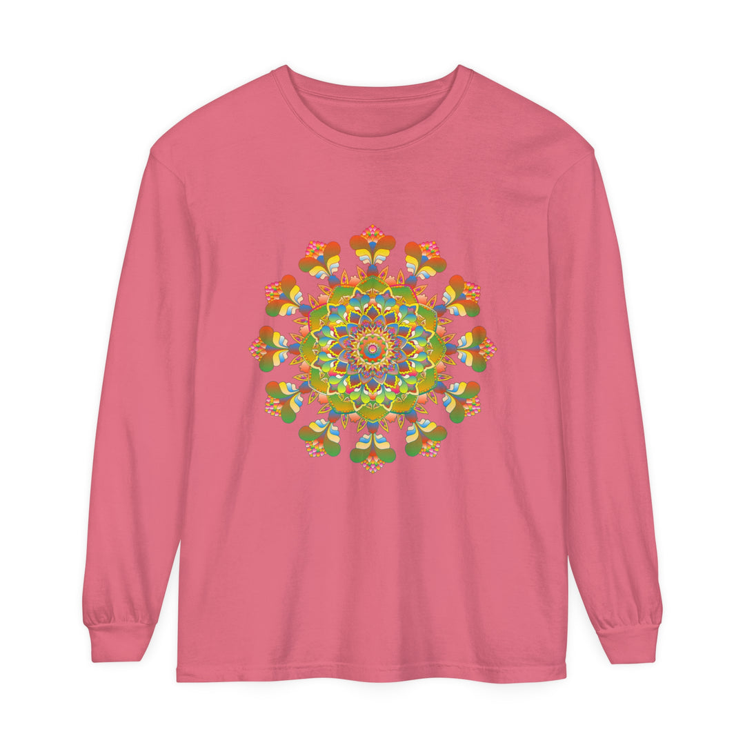 Vibrant Mandala Long Sleeve T-Shirt featuring colorful and intricate art design