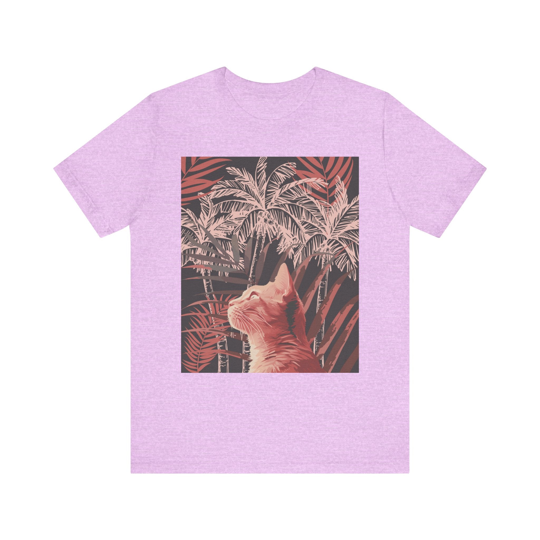 Adorable ginger cat lounging under a palm tree on a trendy tee shirt