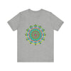 Colorful and vibrant psychedelic mandala tie dye t-shirt, perfect for free spirits and lovers of bohemian fashion