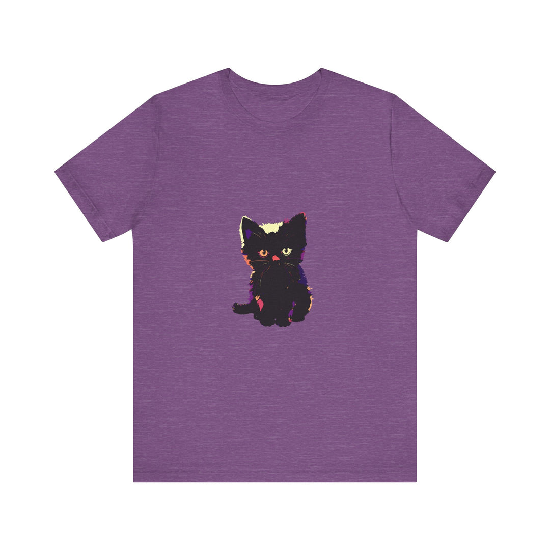 A stylish and cute black cat mystery t-shirt, perfect for cat lovers