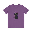 A stylish and cute black cat mystery t-shirt, perfect for cat lovers