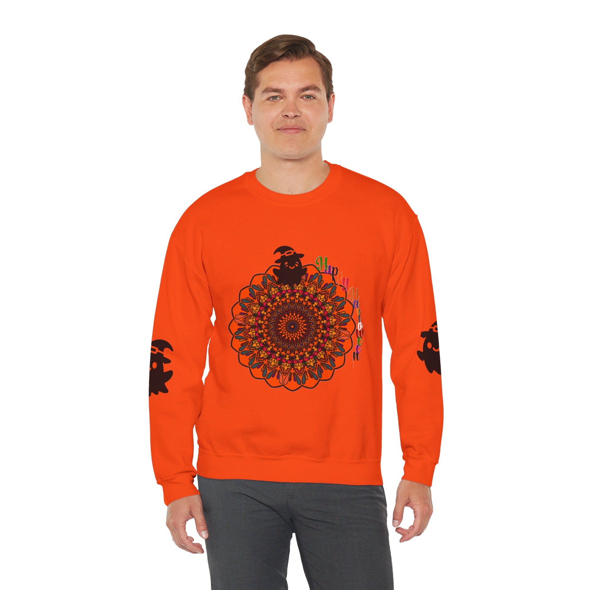 Unisex Heavy Blend™ crewneck sweatshirt featuring a Halloween design with cute ghosts