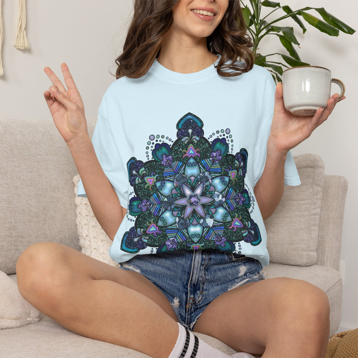 Blue Ocean Glitter Mandala T-shirt & Tote Bag Bundle