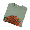 Handmade Pumpkin Mandala T-shirt featuring a unique design perfect for both men and women, available in various sizes