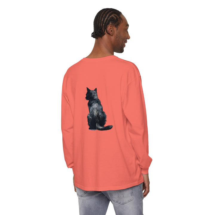 Beautiful black cat watercolor design printed on long sleeve t-shirt