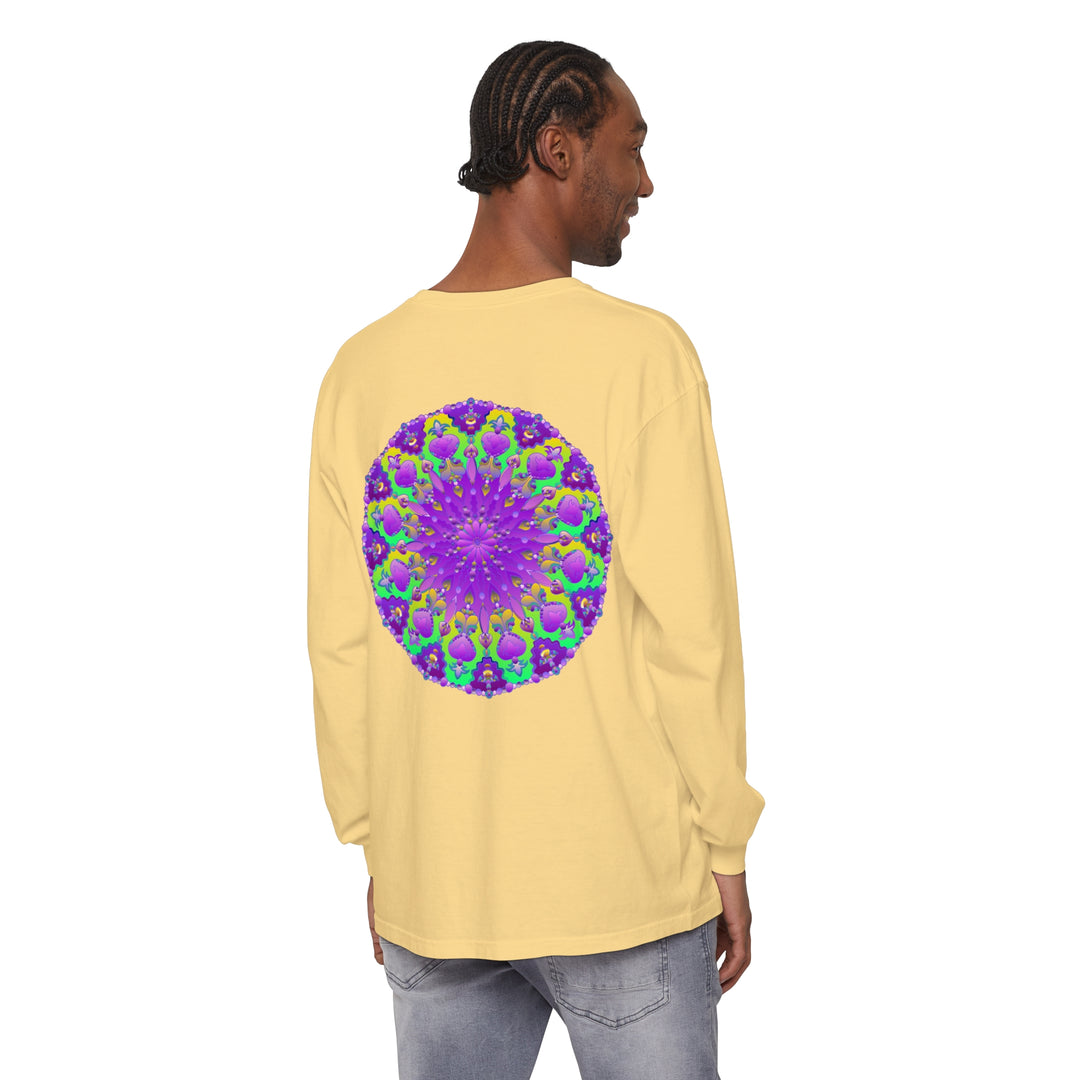 Colorful purple and green mandala design, long sleeve t-shirt for women