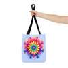 Colorful rainbow mandala tote bag with intricate floral design and durable straps