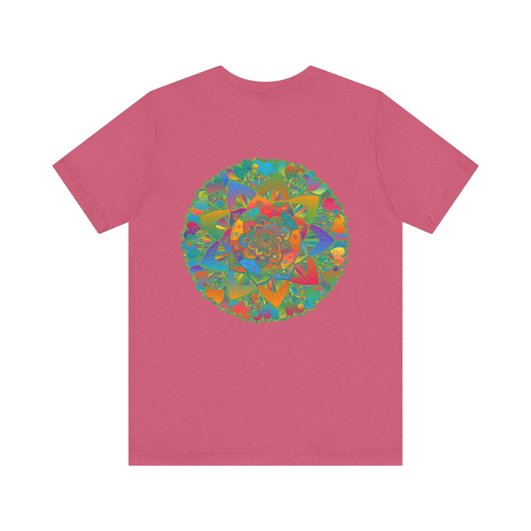 Vibrant mandala t-shirt with colorful geometric design symbolizing spiritual peace and harmony, perfect for yoga and meditation practice