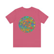 Vibrant mandala t-shirt with colorful geometric design symbolizing spiritual peace and harmony, perfect for yoga and meditation practice