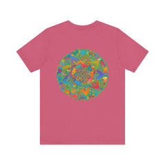 Vibrant mandala t-shirt with colorful geometric design symbolizing spiritual peace and harmony, perfect for yoga and meditation practice