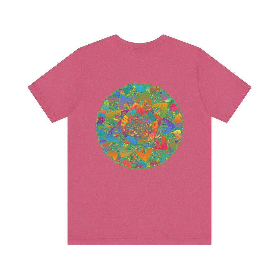 Vibrant mandala t-shirt with colorful geometric design symbolizing spiritual peace and harmony, perfect for yoga and meditation practice
