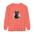 A vibrant black kitten watercolor splash t-shirt with a playful design