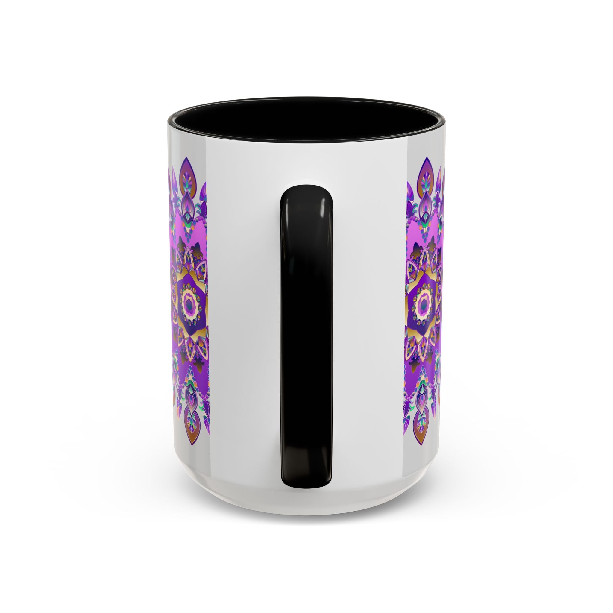  Stylish ceramic cup featuring a captivating purple and gold mandala motif 