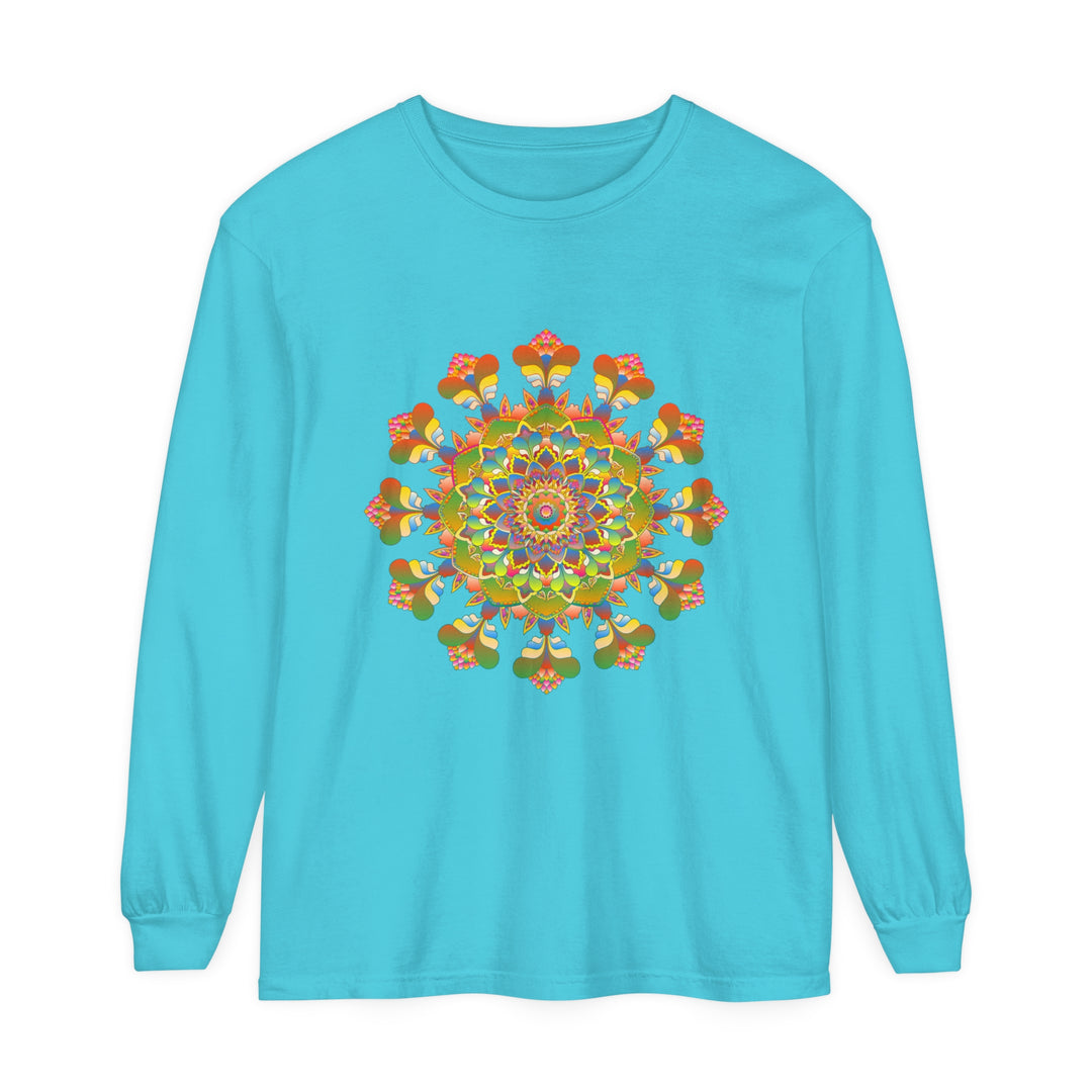 Vibrant Mandala Long Sleeve T-Shirt featuring colorful, intricate art design