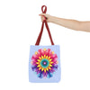 Colorful and vibrant Rainbow Mandala Tote Bag with intricate design and spacious interior for carrying everyday essentials