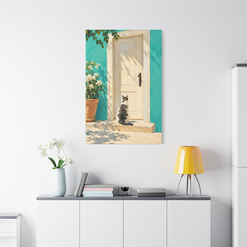 Sunlit Doorway Cat Canvas Wall Art