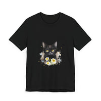 Black t-shirt featuring a striking image of a black cat with intense yellow eyes