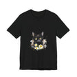 Black t-shirt featuring a striking image of a black cat with intense yellow eyes