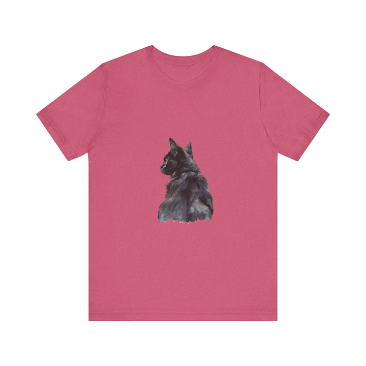 Beautiful watercolor illustration of a mysterious black cat on a tee shirt